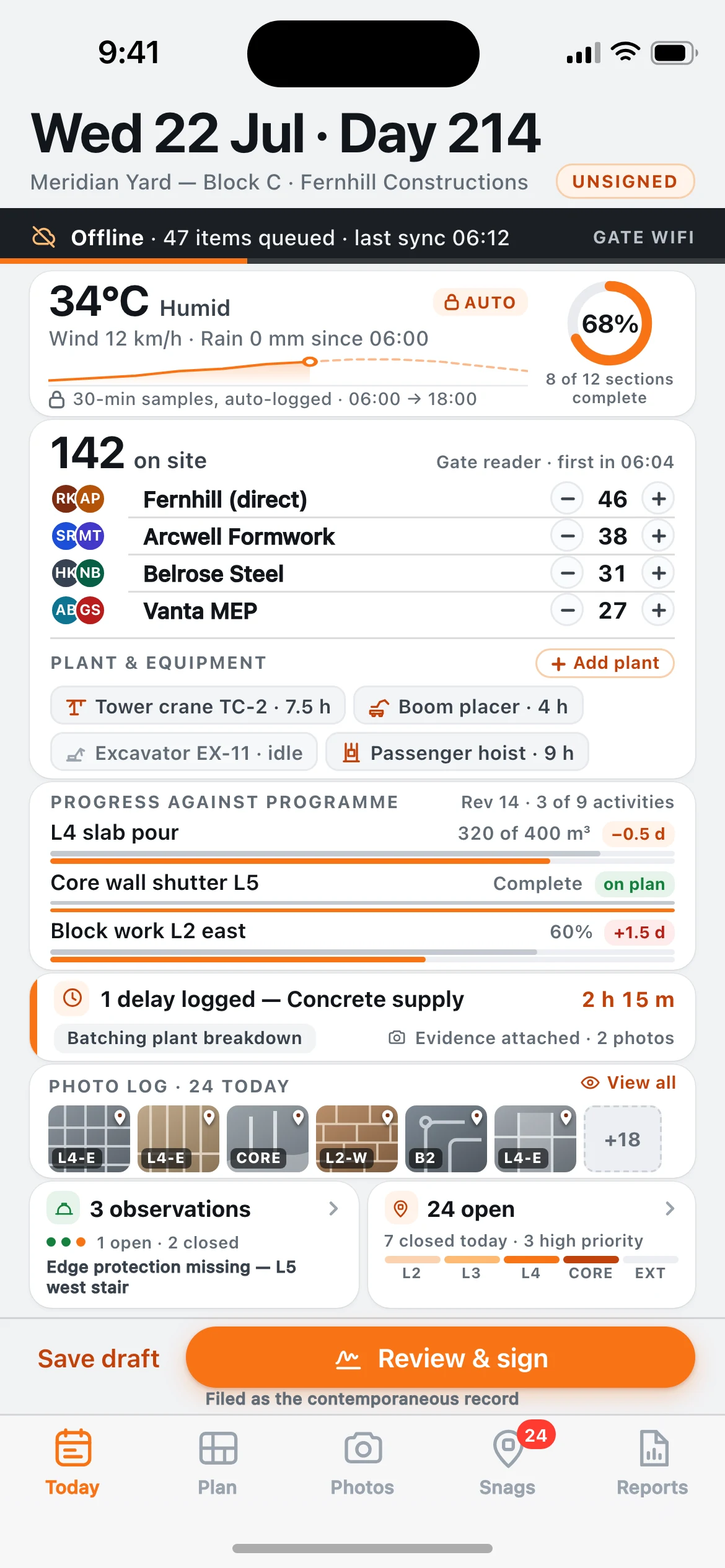 Banksman — the Today's Log screen, running on iOS
