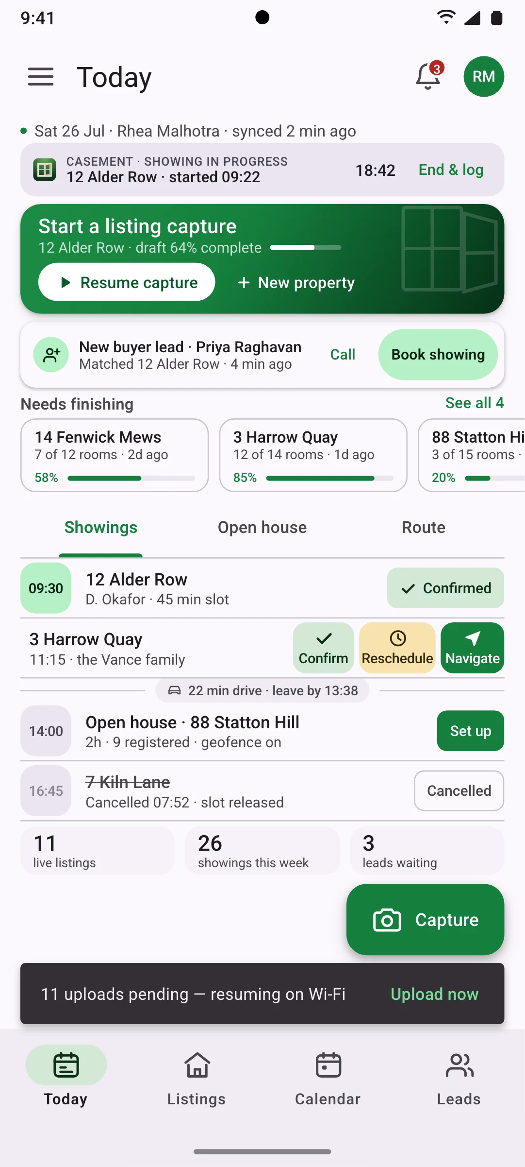Casement — the Today, rebuilt in Material 3 screen, running on Android