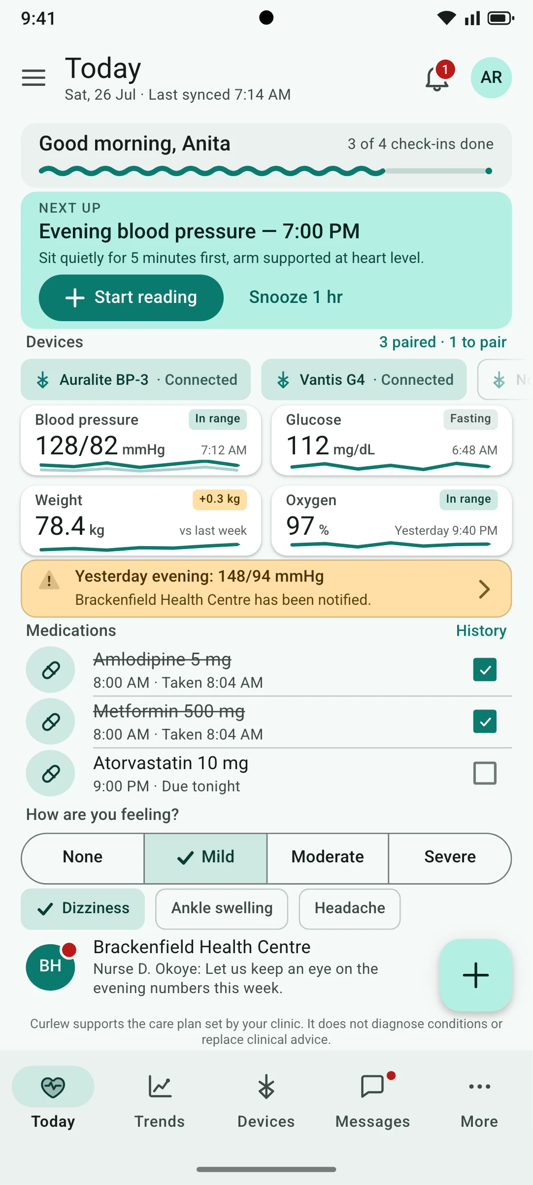 Curlew — the Today, in Material 3 screen, running on Android