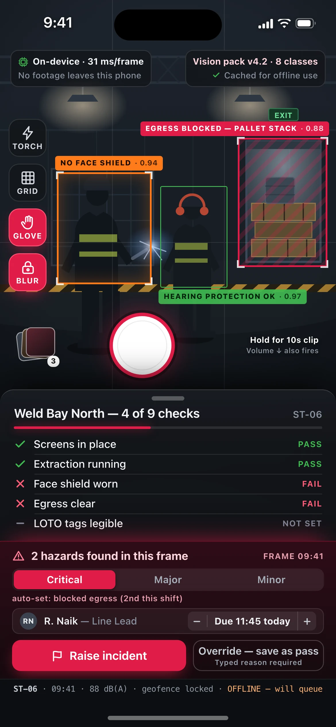 Kickplate — the Live Capture · ST-06 Weld Bay North screen, running on iOS