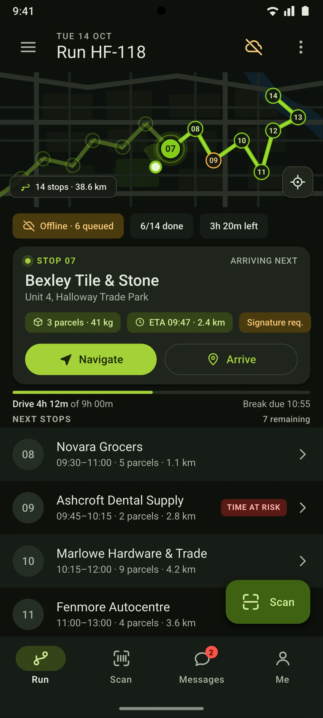 Nightdock — the Today's Run, Material 3 screen, running on Android