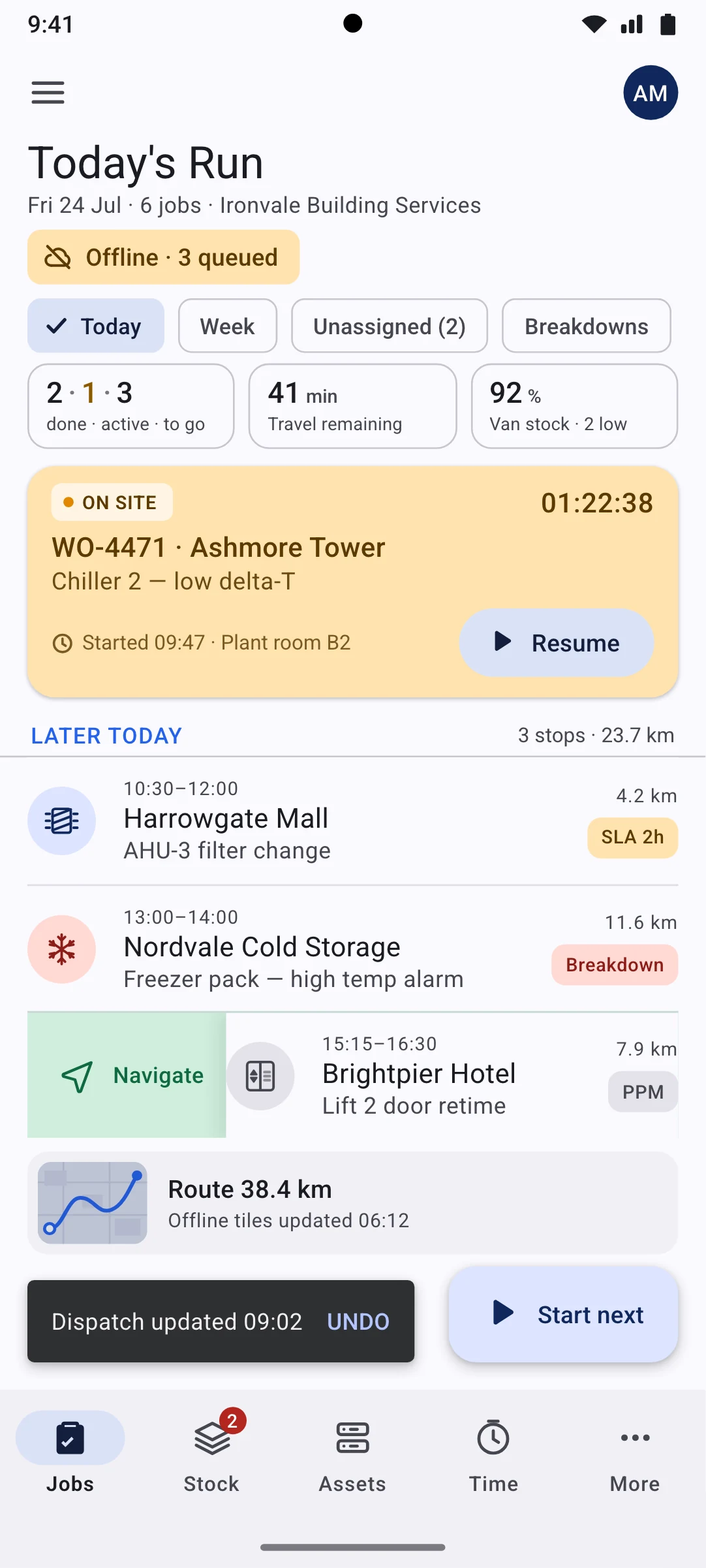 Plantroom — the Today's Run, in Material 3 screen, running on Android